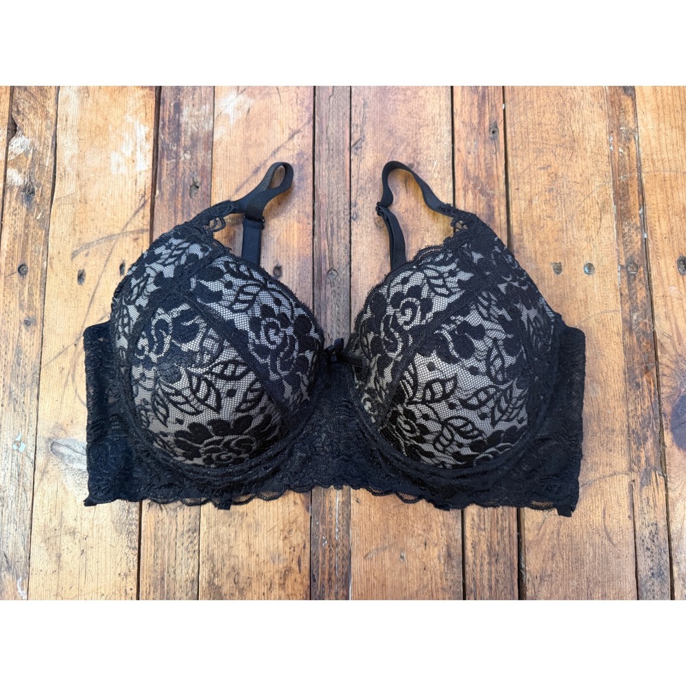 Black Lace Longline Bra Womens 40D Floral Bustier Corset Romantic Goth